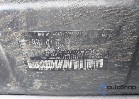 2018 Subaru Legacy 2.5I from USA, damaged, VIN 4S3BNAB67J3016875